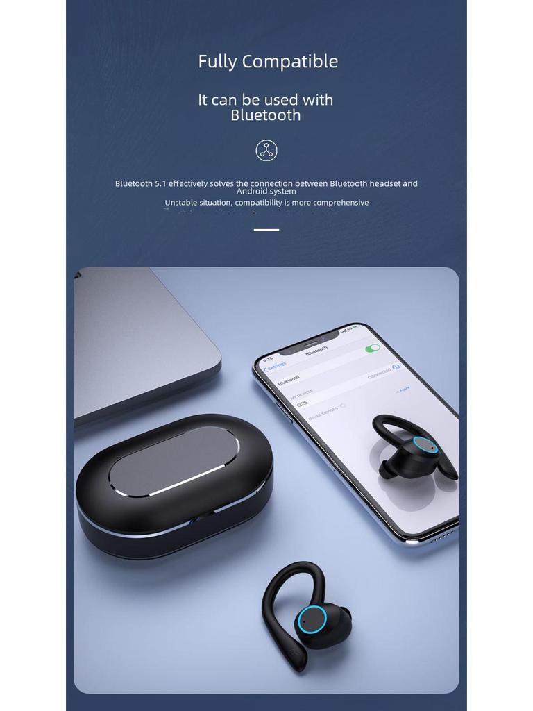 אוזניות ספורט אלחוטיות בלוטות' נוחות במיוחד עם ביטול רעשים, עיצוב וו לאוזן וחיי סוללה ארוכים