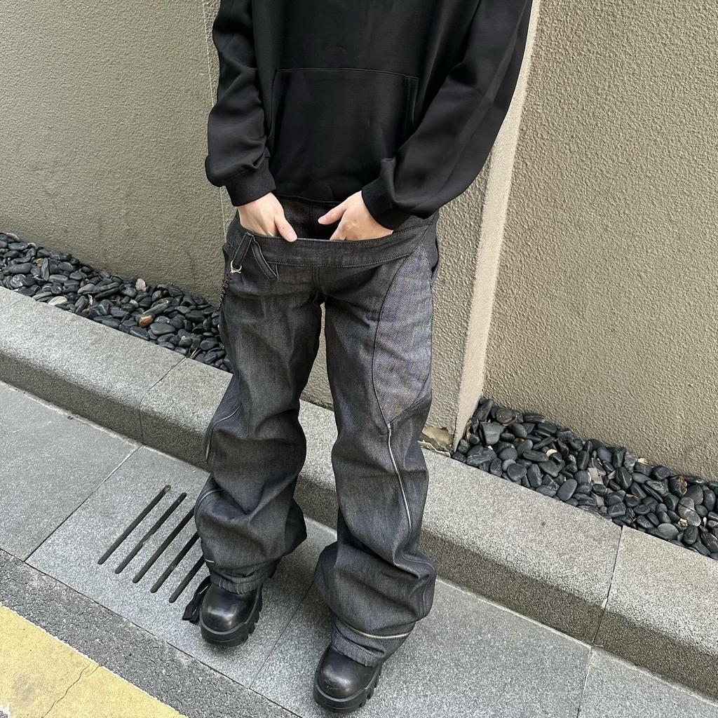 American retro washed old c jeans men's high street slightly pulled machete vibe thin black pants
