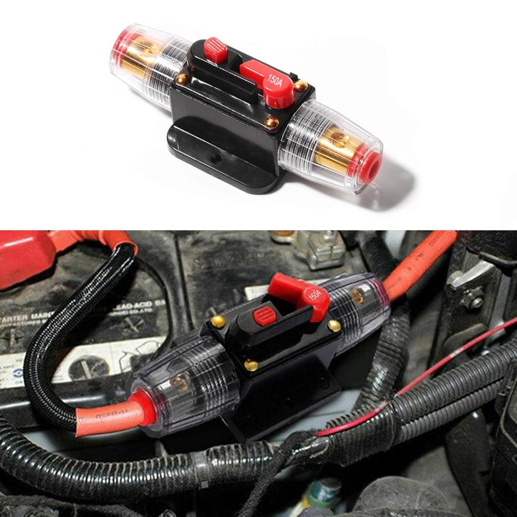 Car Audio Inline 150A Amps Circuit Breaker, 12-24V DC Overload Protection Fuse with Manual Reset, for Car Audio Marine Boat Stereo Switch Inverter