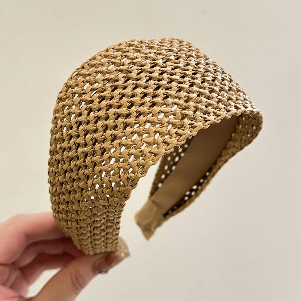 Straw Hair Hoop Hollow-out Rattan Weaving Hairbands Trendy Raffia Woven Widened Headband Wide Edge Hairband Hair Accessories