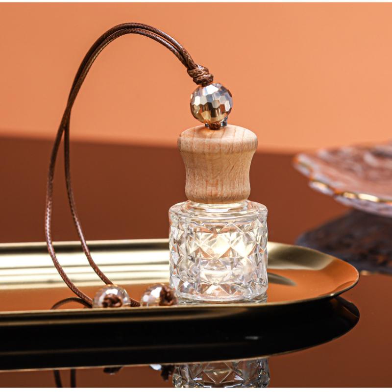 1Pcs Empty Glass Essential Oil Diffuser Bottle With Wooden Cap Car Hanging Perfume Bottle For Auto Aromatherapy Decoration