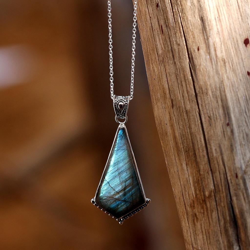 Labradorite Boho Silver Statement Pendant, Sterling Silver Labradorite Pendant