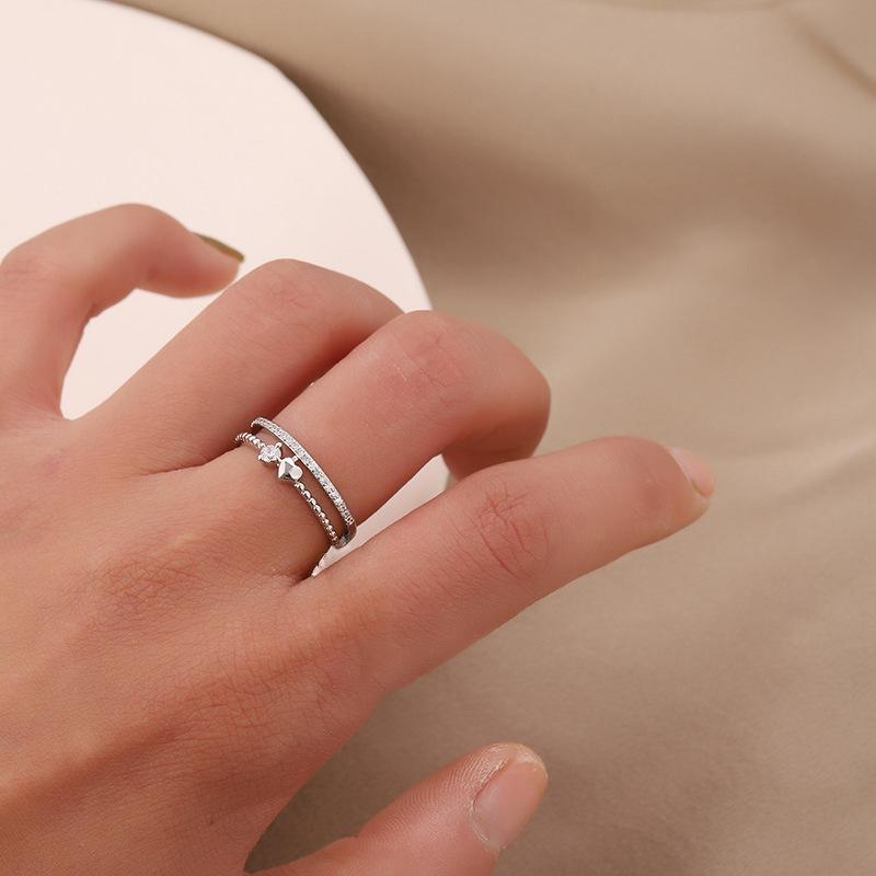 Luxury Pink Crystal Zircon Heart Shaped Open Ring for Women Shiny Metal Geometric Adjustable Finger Ring Fashion Jewelry Gift