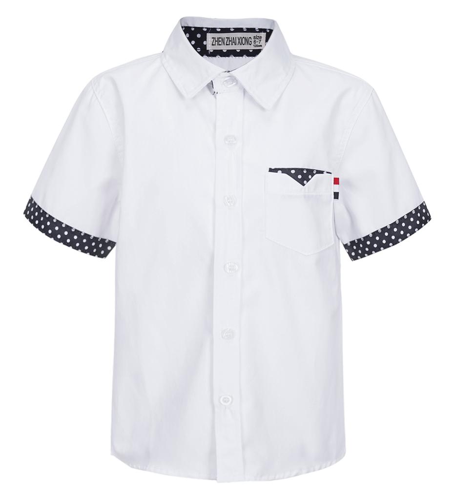 Kids Boys Casual Top Short Sleeve Turndown Collar Button Front Polka Dot Print Stylish T Shirt