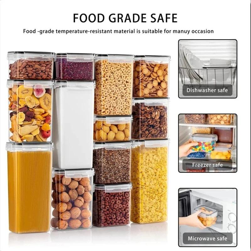 8pcs Kitchen Sealed Storage Box Set Dry Food Storage For Sugar, Flour, Baking PP Material Comes with Convenience Stickers