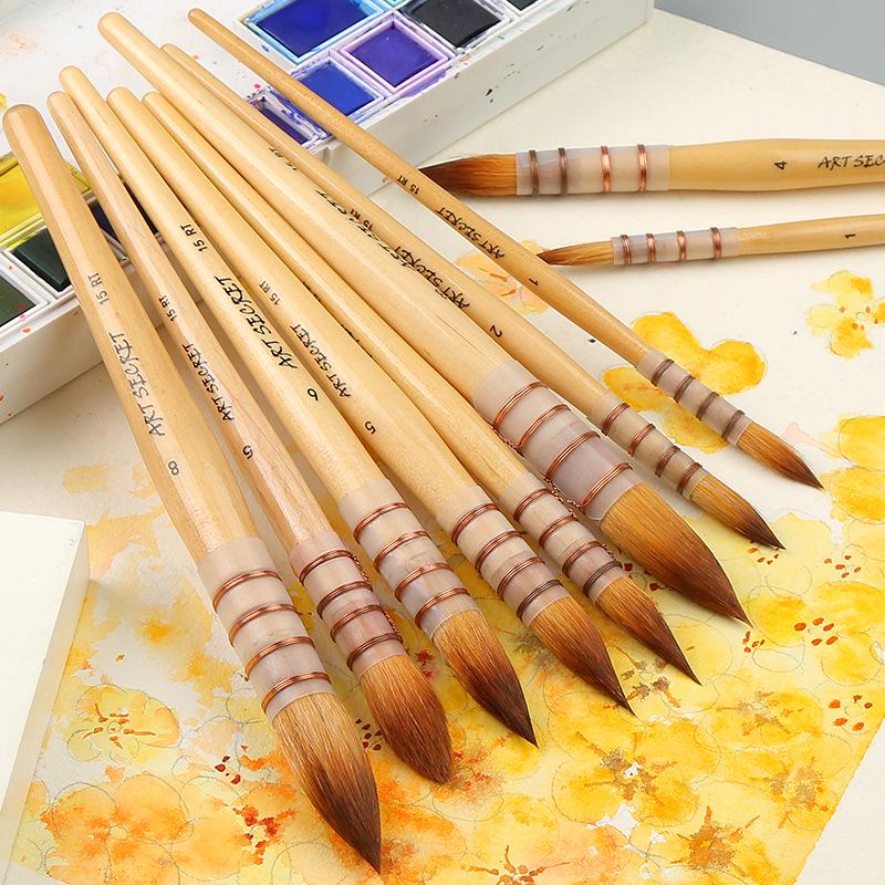 Korean ArtSecret Academy Grade Red Wood Handle Nylon Watercolor Brush 15RT