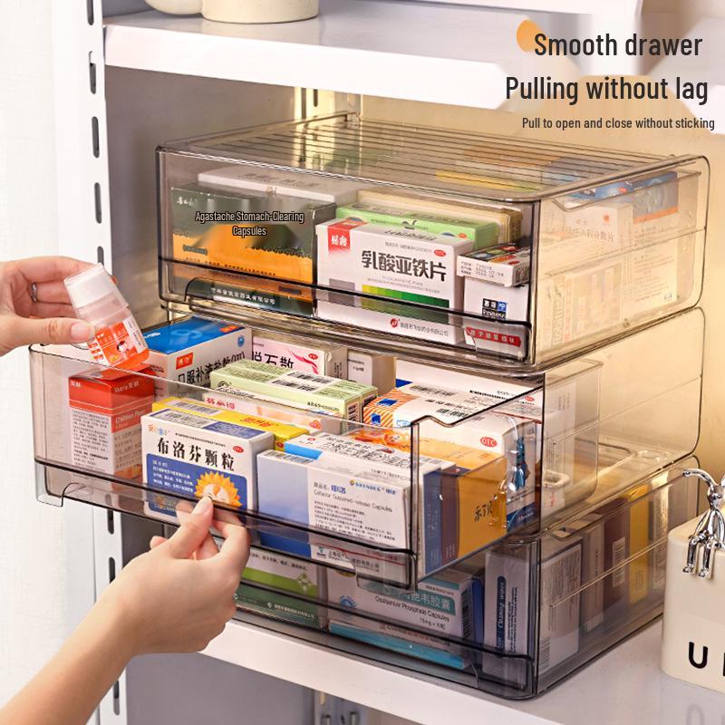 Transparent Large-Capacity Medicine Storage Box: Moisture-Proof, Dust-Proof, Drawer Type for Home Use