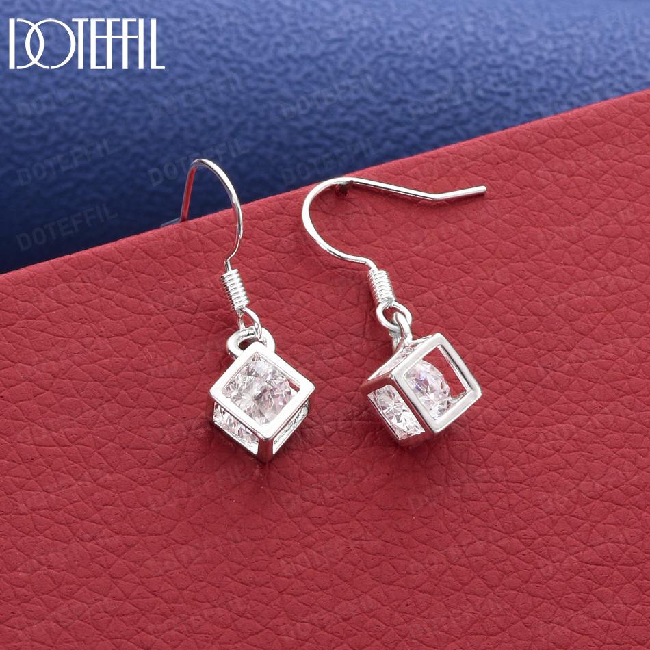 925 Sterling Silver Openwork Square Pendant Earrings - Beautiful Gift Jewelry 0.60*0.60cm