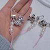 Stylish Bowknot Heart Pendant Pearl Beads Cellphone Lanyard Stylish Bag Accessory Lovely Keychain Jewelry for Girls