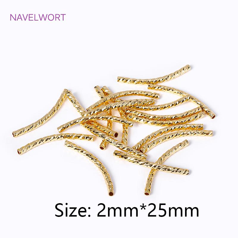 18K Gold Plated 20/25/30MM Texture Long Curved Tube Beads For DIY Bracelet Necklace Jewelry Making Accessories Wholesale