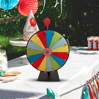 12-Zoll Regenbogen-Preisrad mit abwischbarem Stift 15 Felder Abwischbares Drehbares Rad mit Ständer DIY Glücksrad Tisch-Roulette Party-Brettspiel Requisiten