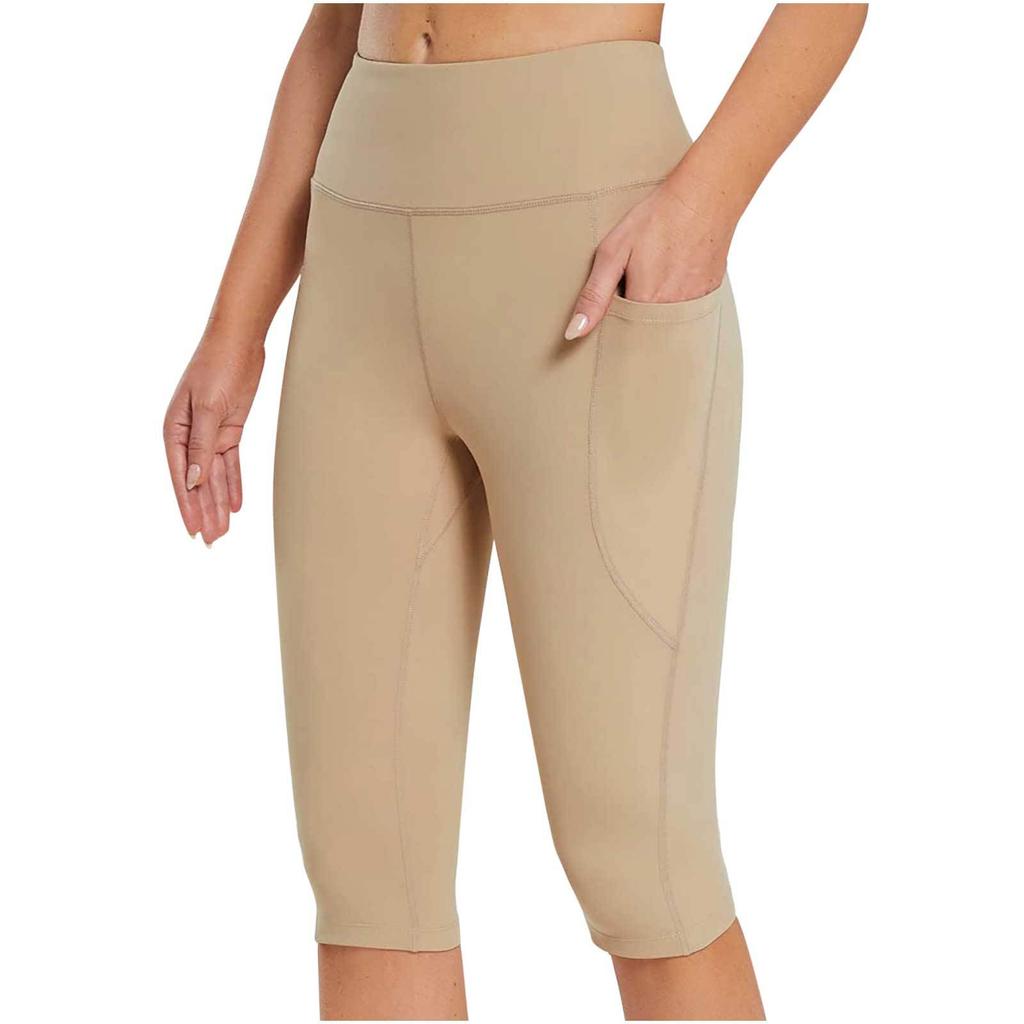 Pantaloncini con tasche da allenamento per motociclisti da yoga a vita alta da donna, leggings atletici