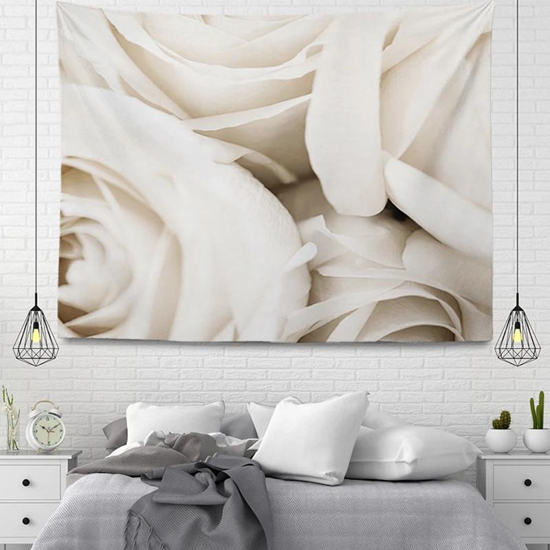 White Flowers Pattern Tapestry Wall Hanging Tapestry Large Fabric Autumn Simple Nordic Boho Plant Pattern Bedroom Decoration