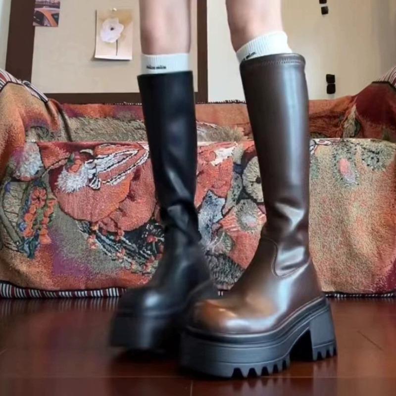 Modă Femei Cizme Negre 2025 Noi Cizme de Modă cu Platformă Pantofi pentru Femei Toamnă Subțiri cu Talpă Groasă Până la Genunchi Cizme de Cavaler pentru Femei Cizmă Lungă