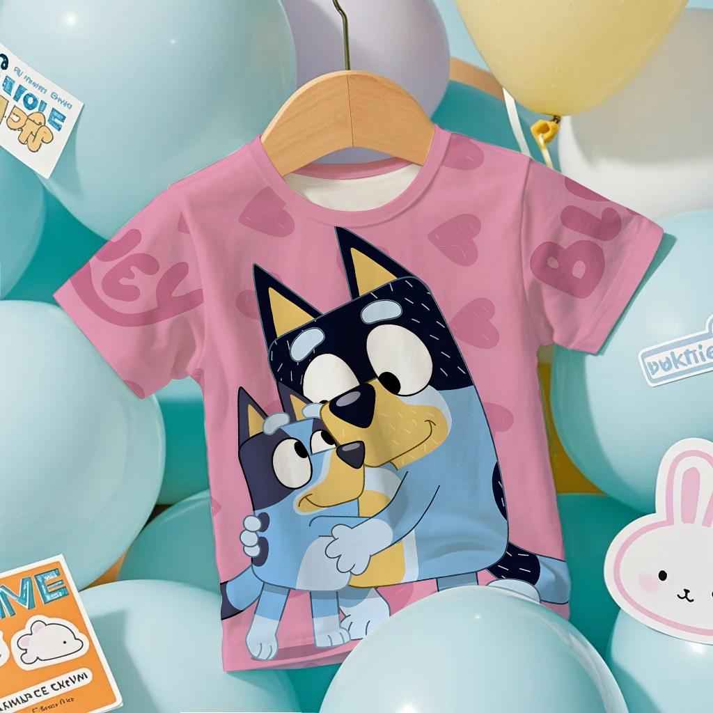 T-shirt Estiva 3D Manica Corta Bluey per Bambini, Fresca, Asciugatura Rapida, Stampa Cartoni Animati Anime, Maglietta Traspirante per Ragazzi e Ragazze 2026