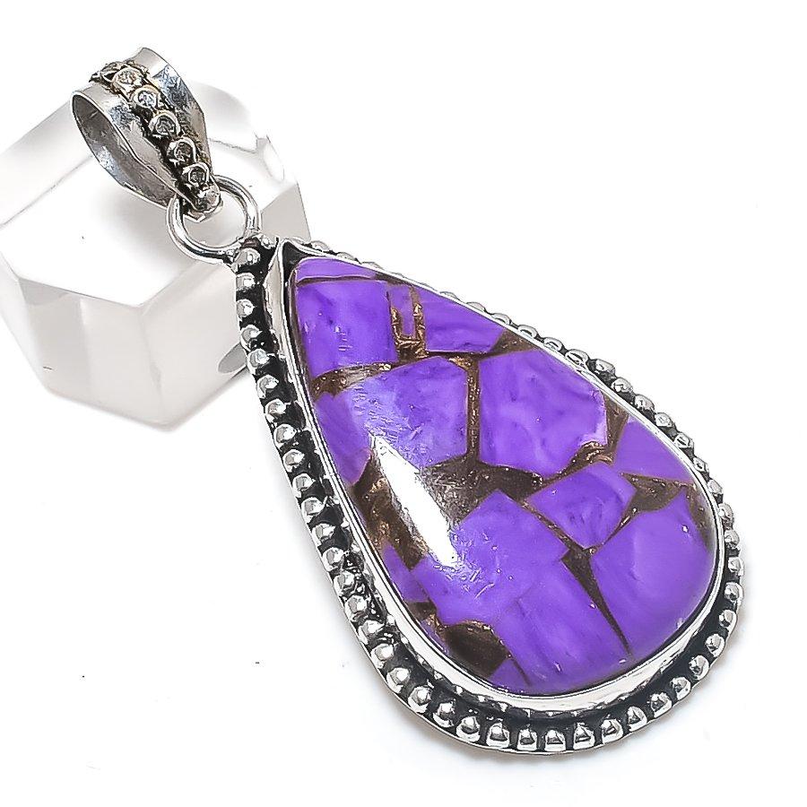 Natural Copper Charoite Gemstone 925 Sterling Silver Jewelry Pendant 2.17" M8I71