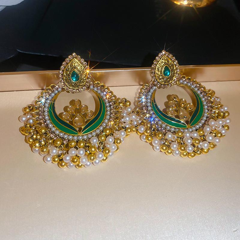 Silver Needle Diamond-Inlaid Acrylic Tassel Earrings: Luxurious Ethnic Style Studs for Women