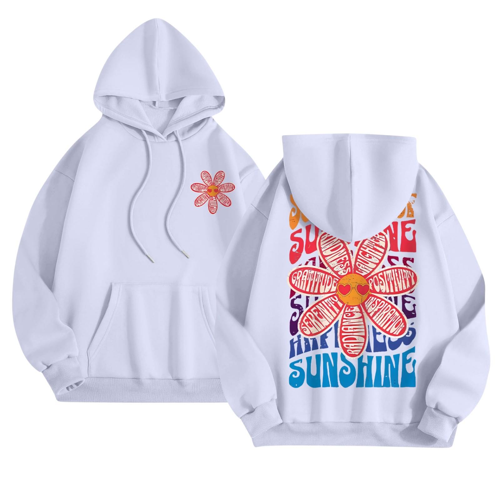 

Жіноча модна повсякденна толстовка з принтом і круглим вирізом з довгими рукавами та кишенями XXL білий