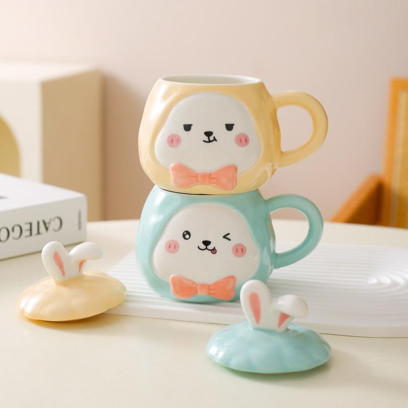 Creative Cartoon Mug Ceramic Cup Water Cup with Lid Couple Cup Children Drinking Water Cup Gift Gift