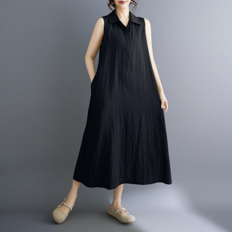 Ärmelloses Plus-Size-Vintage-Neuheiten in Kleidern für Damen, lässig, locker, langes Sommerkleid