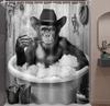Funny Monkey Shower Curtain Black White Fun Western Cowboy Gorilla Bathtub Farmhouse Rustic Cool Animal Funky Chimpanzee