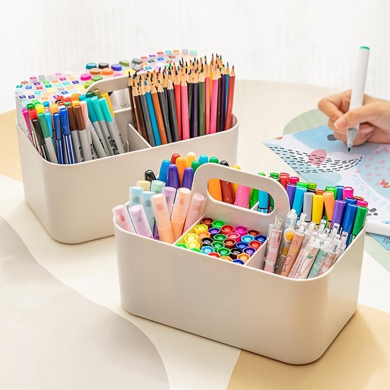 Desktop Cosmetic Organizer with Handle Multi Compartment Makeup Storage Box Plastic Stationery Caddy for Vanity Table Organizer