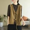 Large Size Retro Literary Cotton Knit Vest Vest Women's Spring and Autumn Loose Sweater Waistcoat Buckle Waistcoat Outer Wear