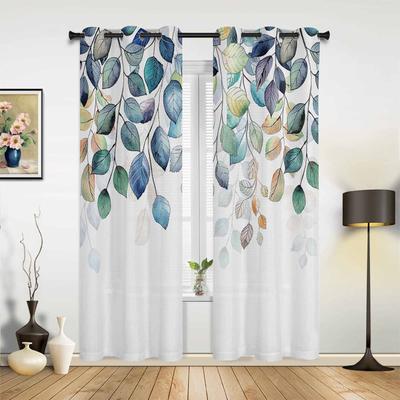 Rideaux bleus et verts à motif de feuilles pour chambre à coucher, salon, cuisine, chambre d'enfant, décoration d'intérieur moderne