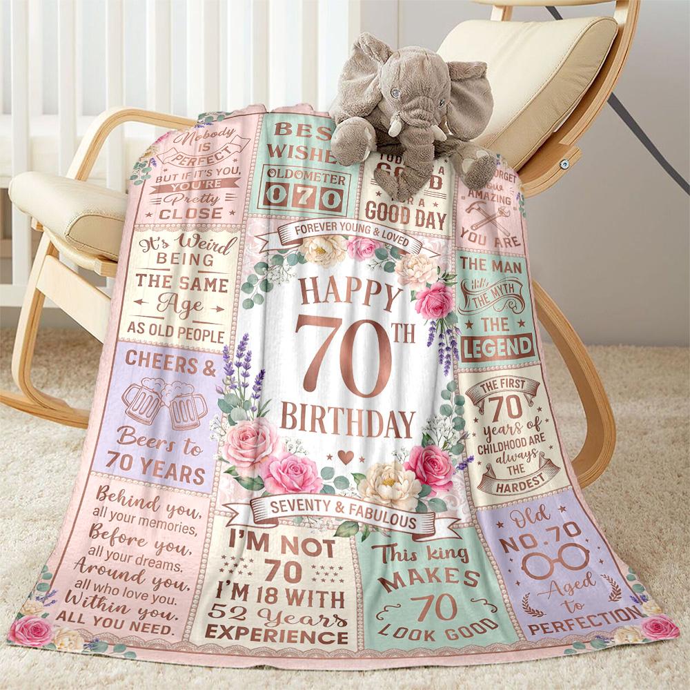 Happy 70th Birthday Celebration Flannel Blanket-Soft and Suitable for Sofas,Beds,Offices,Travel,All Seasons,Great Gift for Holidays and Birthdays.