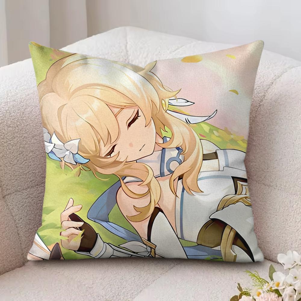 Lumine Cute Genshin Impact Cushion Cover Silky Short Plush Invisible Zipper Dustproof Sofa Pillow Case For Home Decor