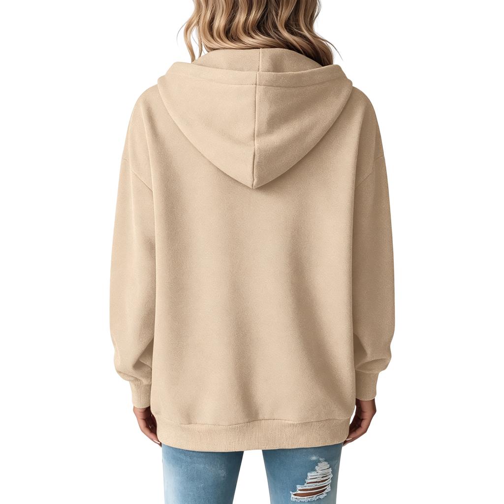 Damen-Hoodie mit halbem Reißverschluss, Kordelzugkapuze und Tasche für legere Alltagsmode