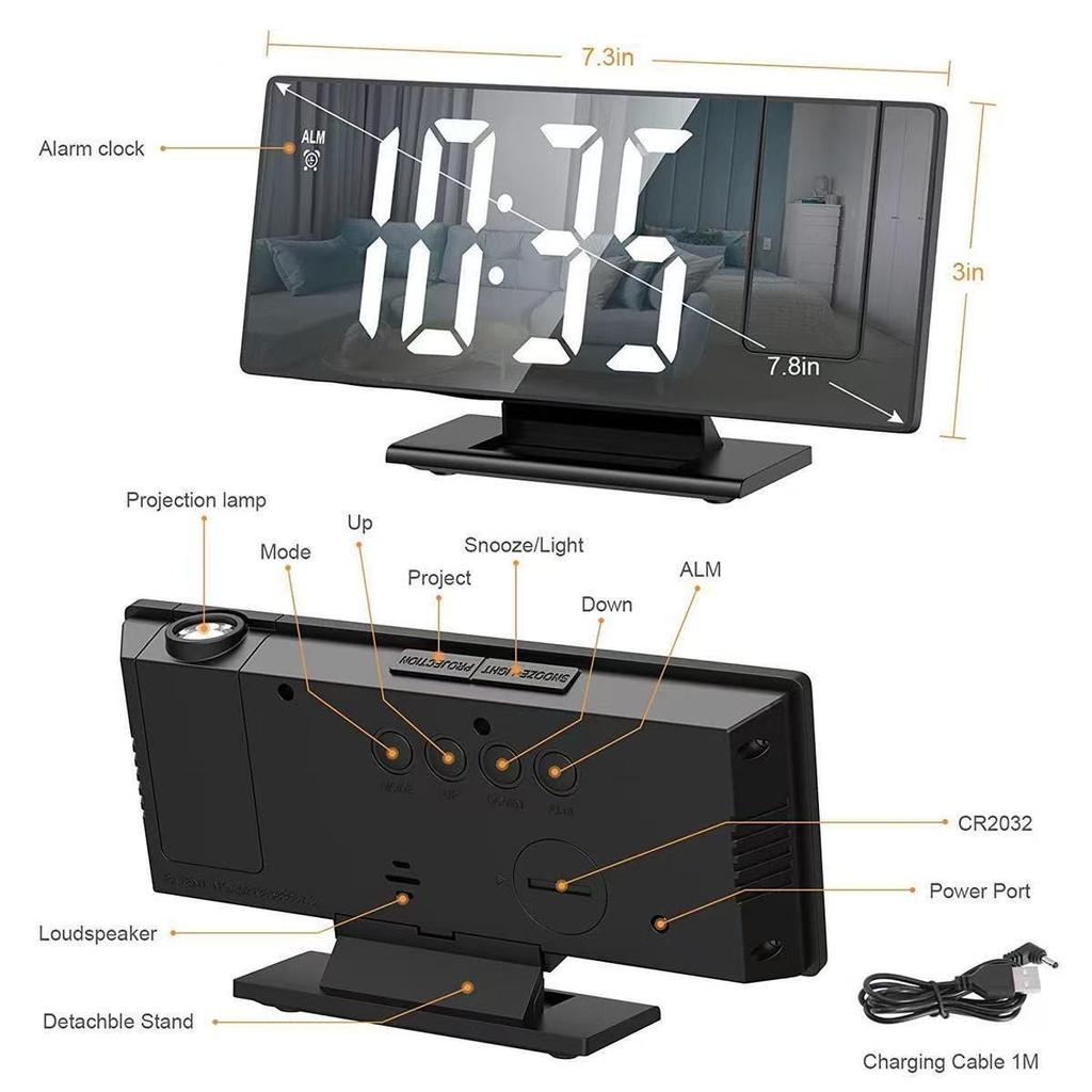 2026 LED Digital Projection Clock: Multifunctional Desktop Mirror & Large Screen Wall Clock with Alarm