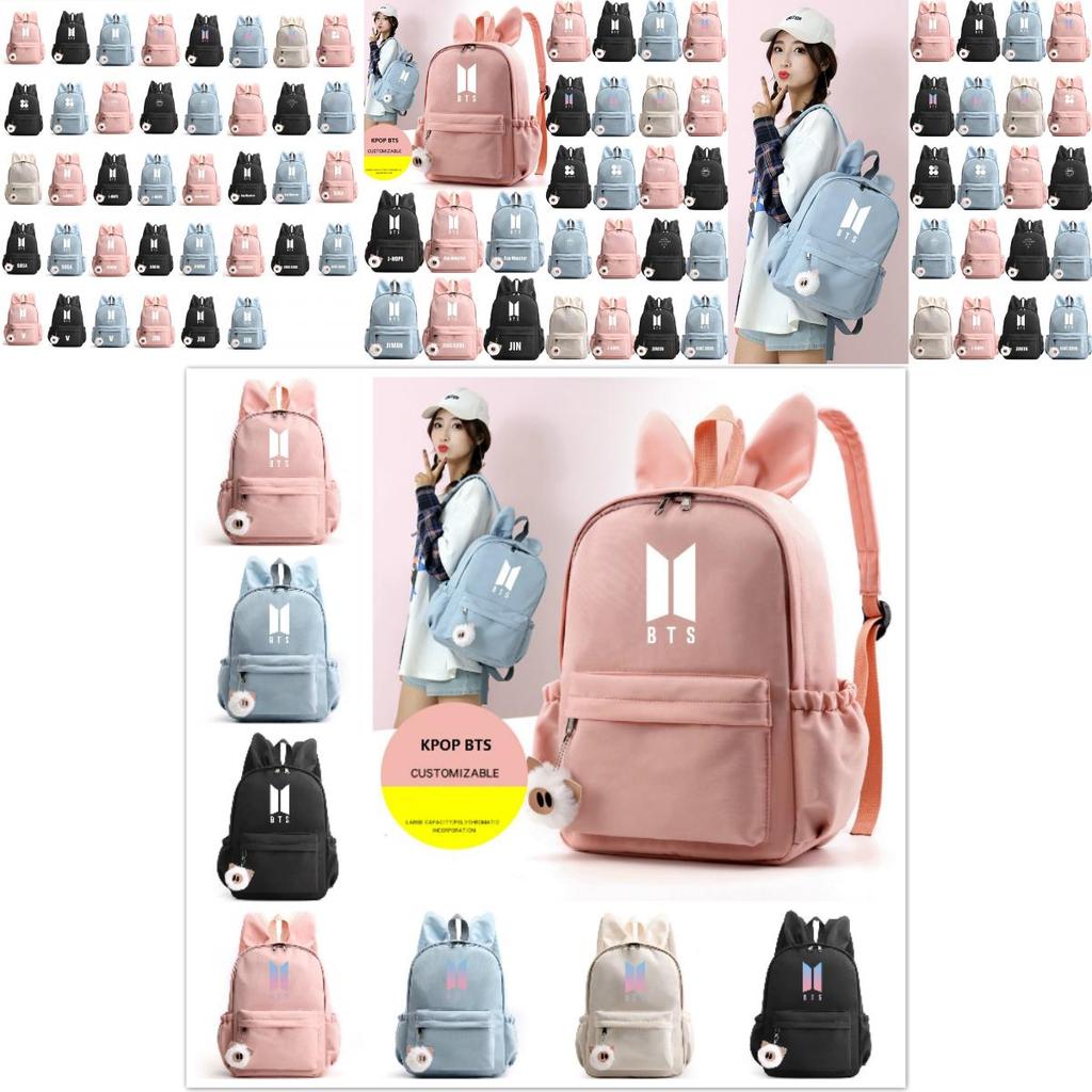 Kpop Bts Bunny Rabbit Ears Backpack Girls School Bags V With Piggy Pendant Plush