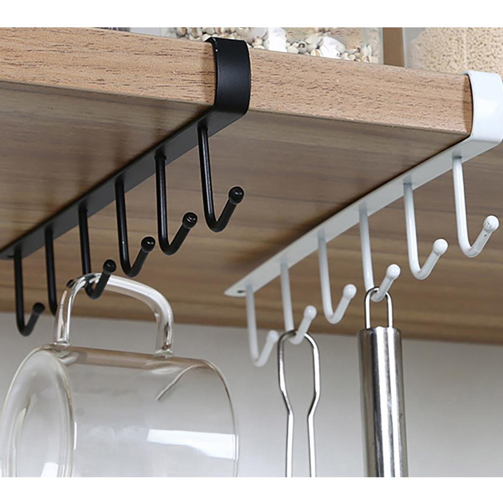 Practical Mug Holder Shelf with 6 Hook for Kitchen Supplies Cabinet Sundries and Wall Mounted Hanging Organizers