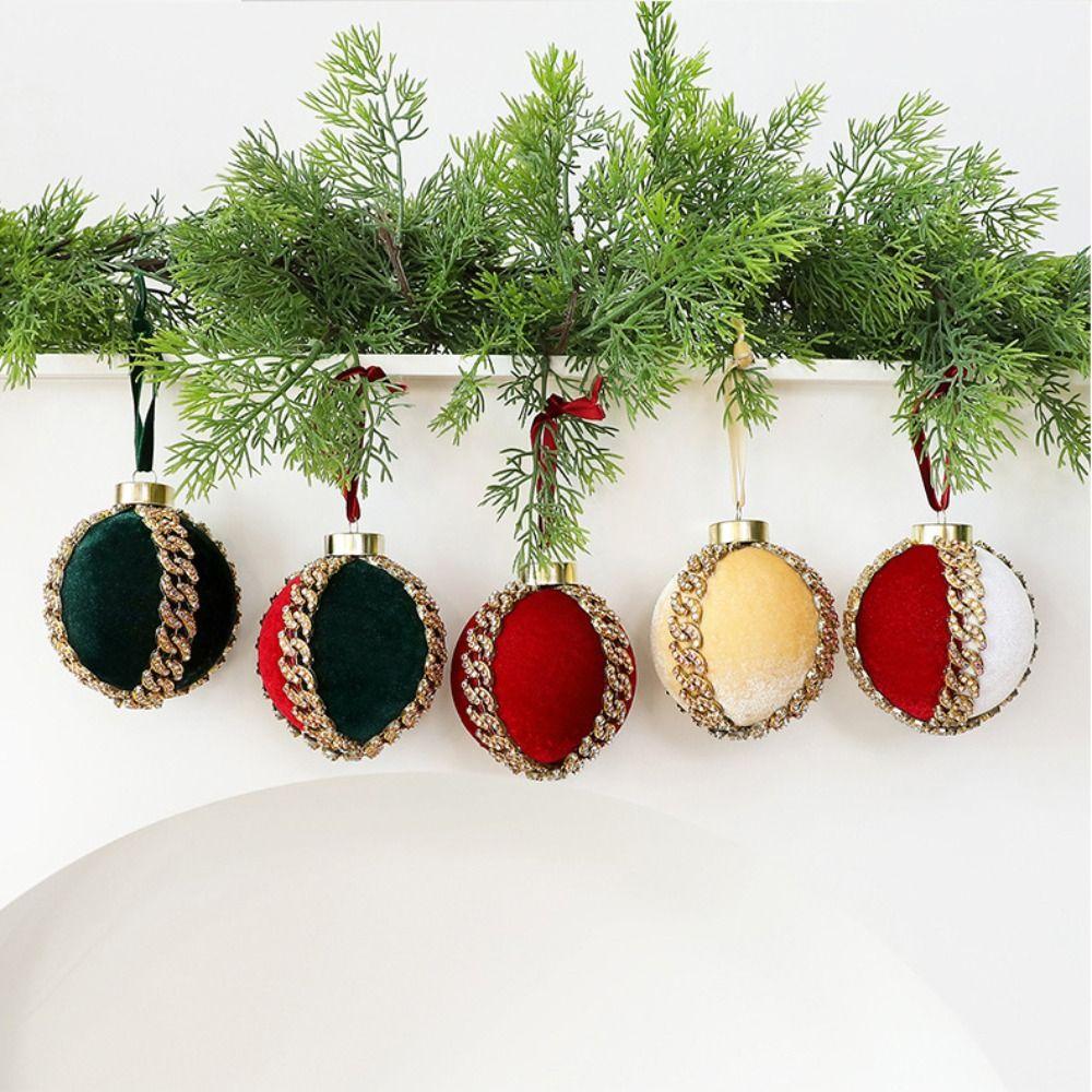 Flocked Velvet Velvet Christmas Ball 8cm Diameter Rhinestone Christmas Balls  Party Decoration