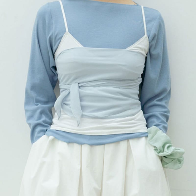 THE RYE Silk Chiffon Scarf(Light Blue)