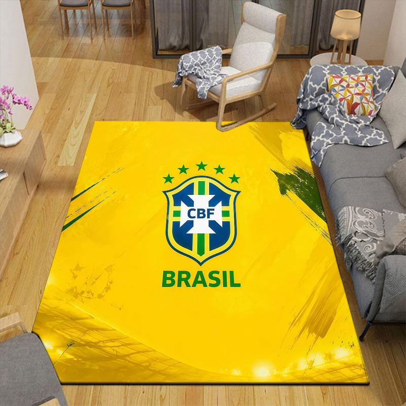 Brazil National Football Team Flannel Pattern Square Carpet,Area Rug,Carpet Rug for Living Room Bedroom Sofa Playroom Decor,Non-slip Floor Mat