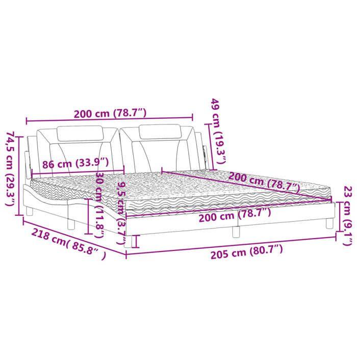 VidaXL Bed with Mattress, Upholstered Bed with Headboard Cushion, Double Bed, Adult Bed, Bedroom Furniture 3208820