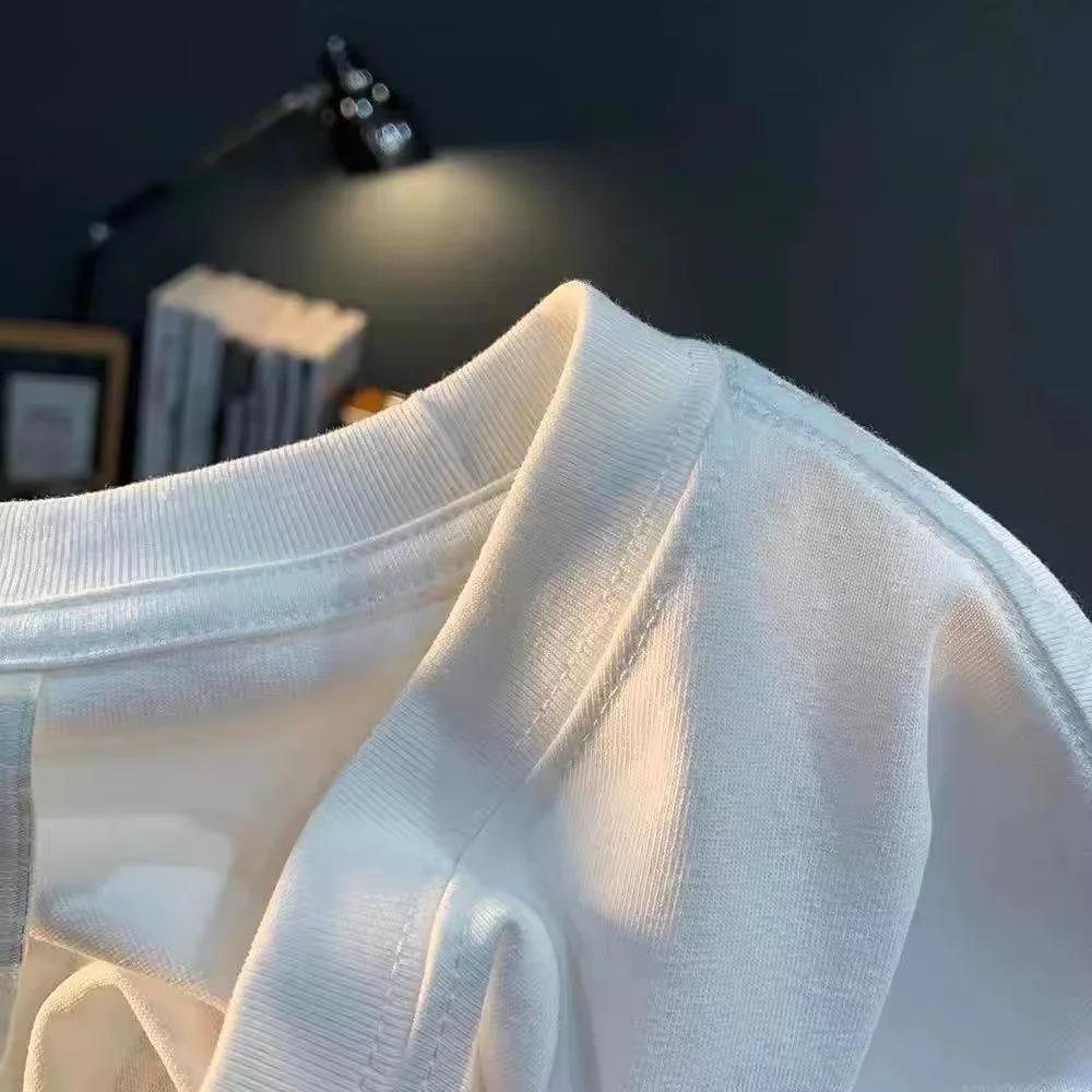 Retro Street-Style Dog-Print T-Shirt for Men Women Made of Cotton Featuring Short Sleeves and Suitable for Summer Comfortable