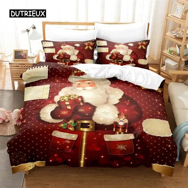 Weihnachtsmann-Bettwäsche-Set, Bettbezug-Set, 3D-Bettwäsche, Digitaldruck-Bettwäsche, Queen-Size-Bettwäsche-Set, modisches Design, dreiteiliges Set aus reiner Baumwolle