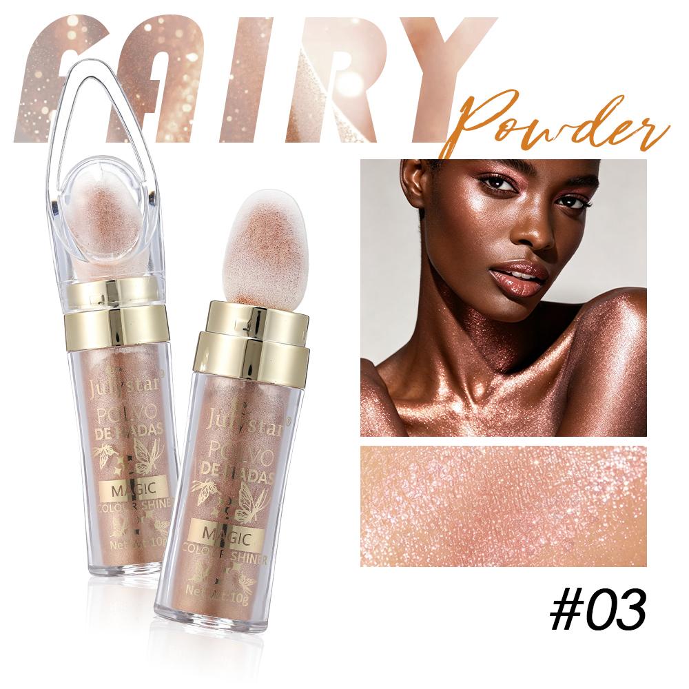 JULYSTAR Polvere da Picchiettare Illuminante, Spugnetta con Polvere Scintillante Magica per Viso Corpo, Illuminante per Trucco da Palcoscenico per Occhi Labbra Clavicola