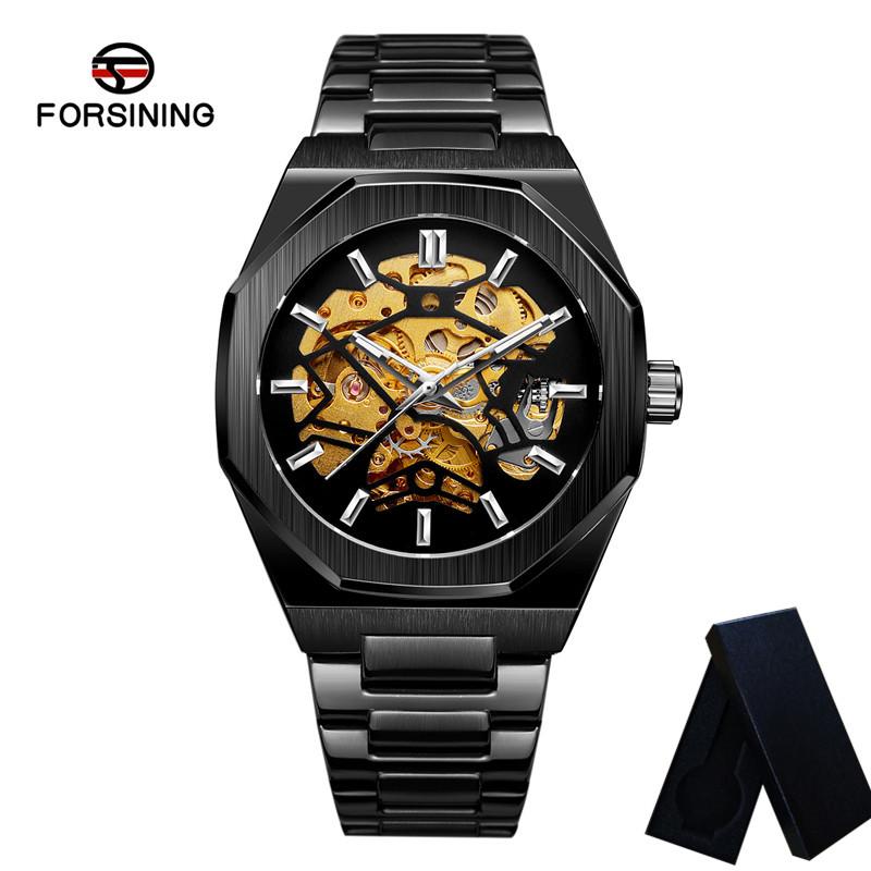 Fashion Forsining Top Brand Automatic Mechanical Men Full Steel Military Army Sport Male Clock Luxury Silver Skeleton Man Watch