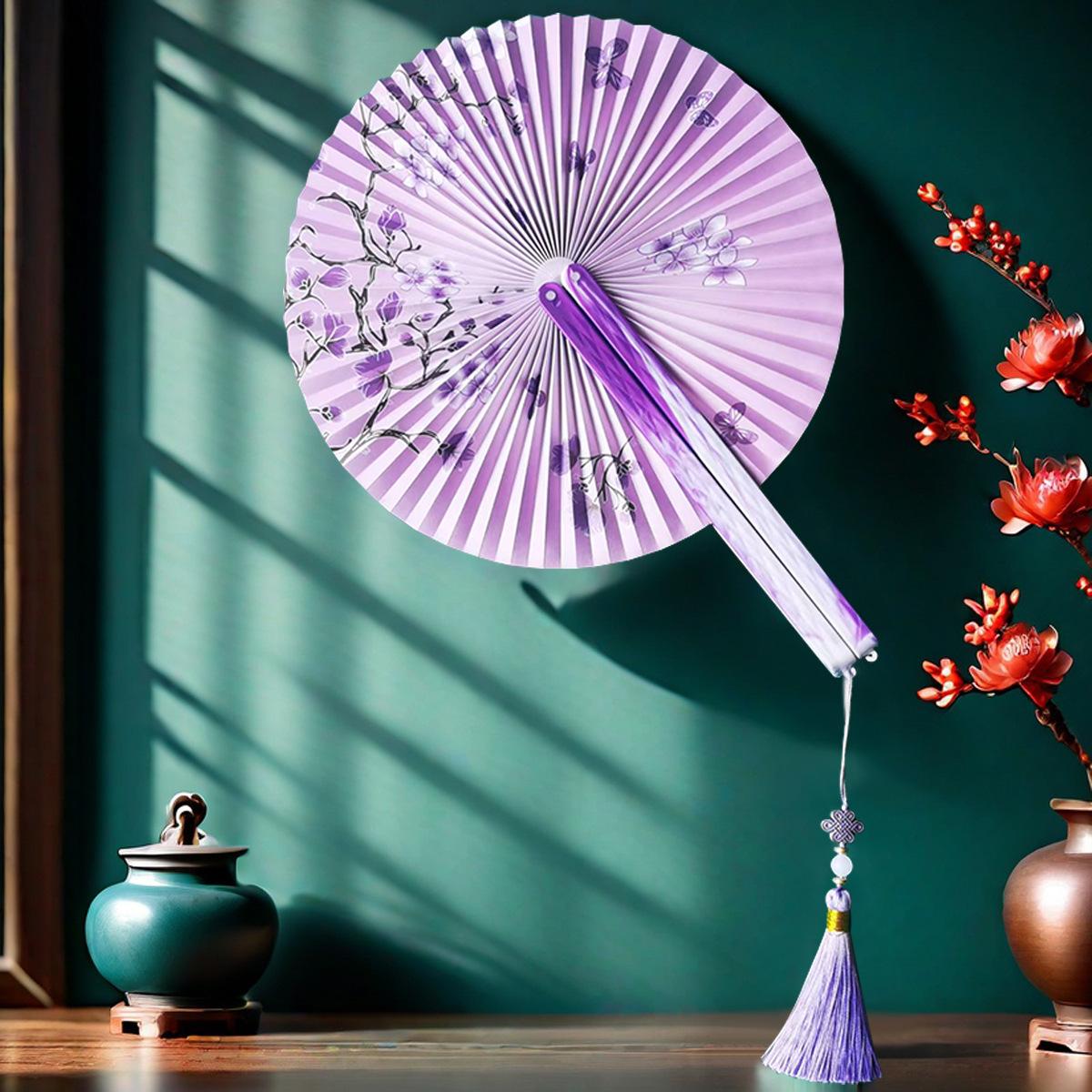

Chinese Style Portable Magnetic Folding Fan with Classical Print for Hanfu Dance