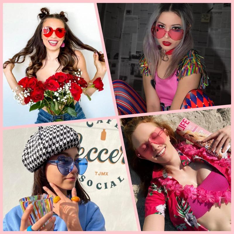Rimless Heart Sunglasses, Candy Color Fun Glasses, Bachelor & Wedding Party Favors, Gift for Guests & Party Decor