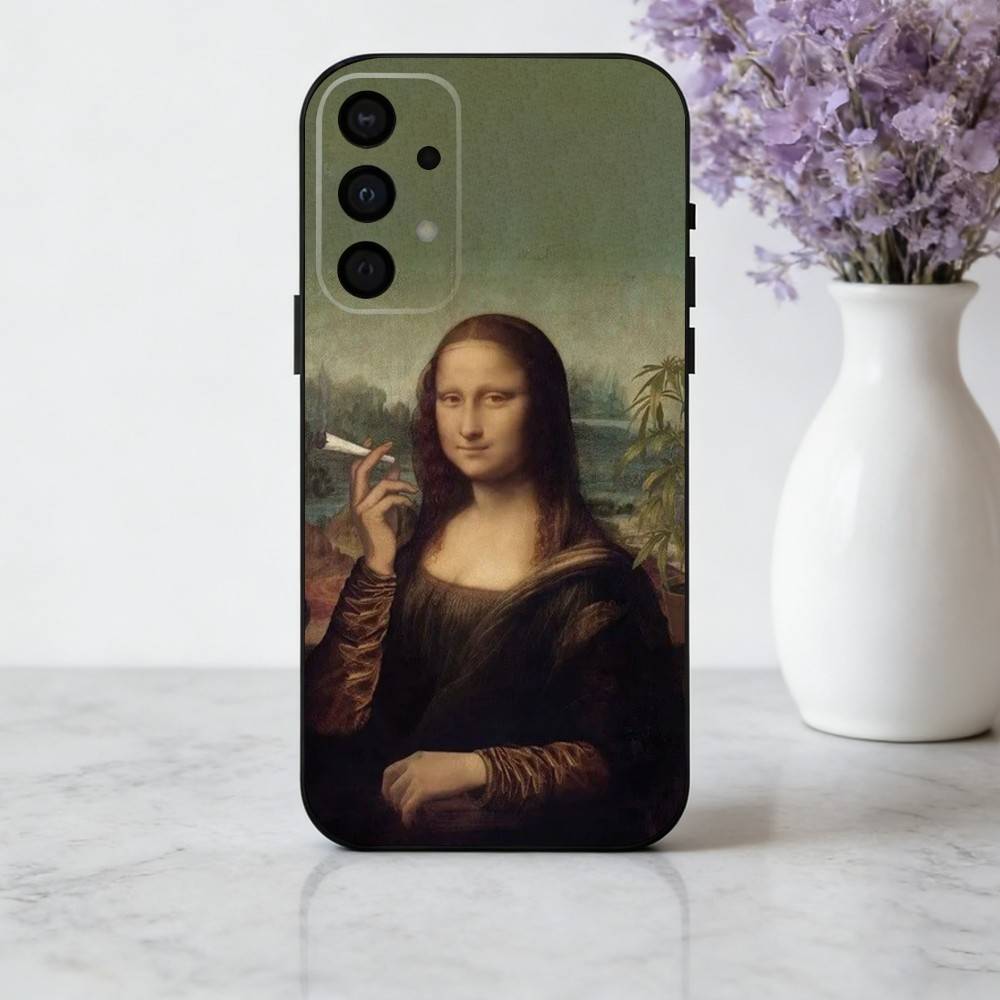 

M-Mona-A L-Lisa Pat C-Cat Art Phone Case For Samsung Galaxy A73,A72,A71,A70,A53,A52,A51,Soft Silicone Black Cover Samsung a72
