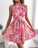 Sleeveless Dress Floral Halter Waist Dress Women