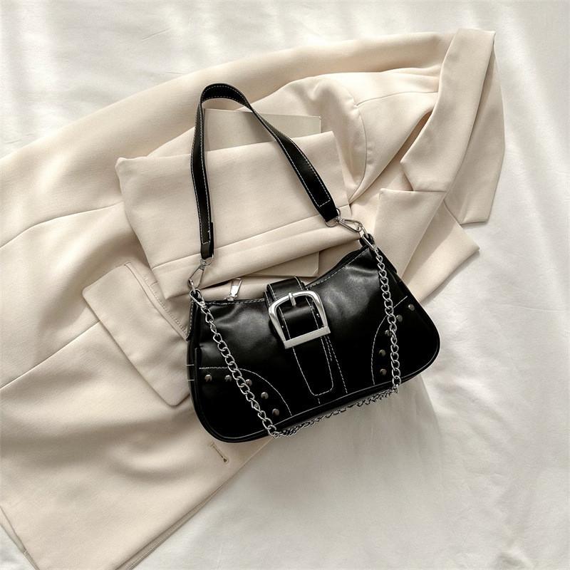 Chic Pu Leather Shoulder Bag For Women Trendy Street Style Chain Strap Hobo Bag