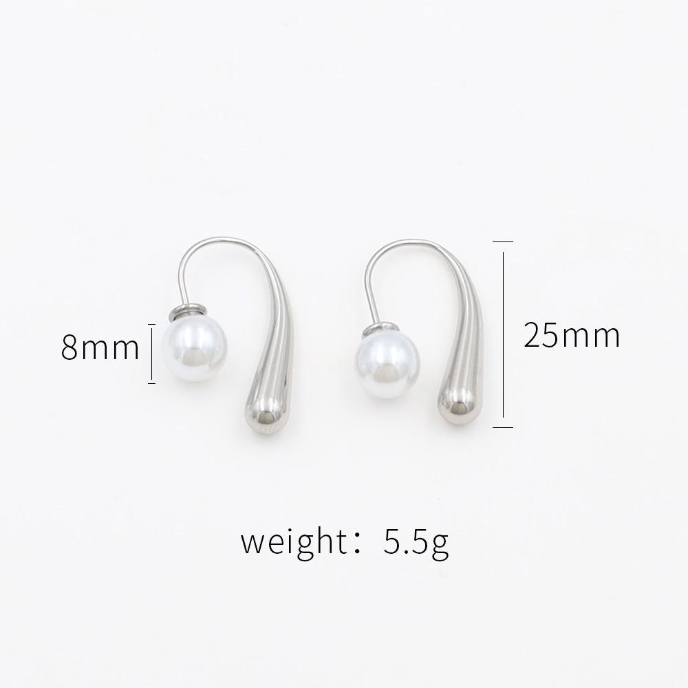 

French Simple 18K Gold Ladies Ear Buckle Non-Fading Titanium Steel Geometric Water Drop Pearl Earrings Premium Earrings