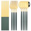 12-16Pcs Chopsticks Knife Fork Spoon Cutlery Set Green Gold Dinnerware Set Luxury Stainless Steel Flatware Korean Tableware Set