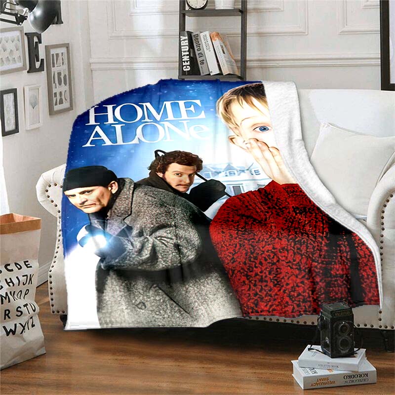 Home‑Alone Movie Print Flannel Blanket Soft Warm Throw For Bedroom Sofa Indoor Xmas Home Decor Holiday Movie Fan Birthday Gift